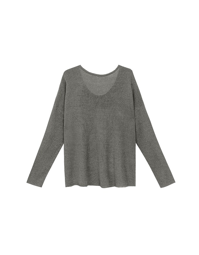 Sheer Round Neck Long Sleeve Oversized Knit Top