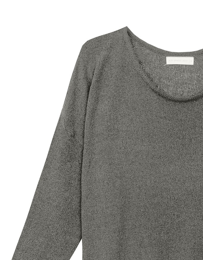 Sheer Round Neck Long Sleeve Oversized Knit Top