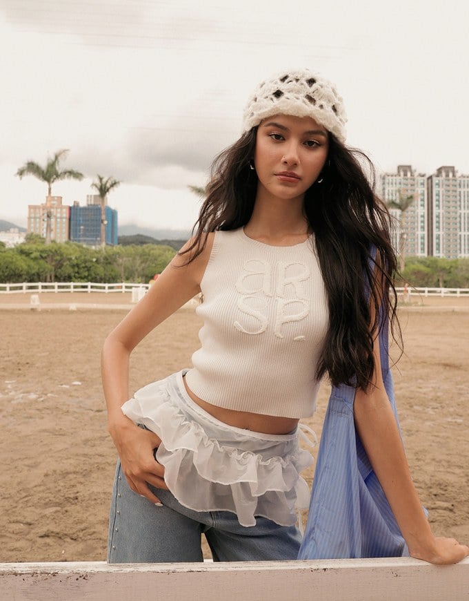 Crop Ribbed Knit Tank Top with AIR SPACE Logo Embroidered