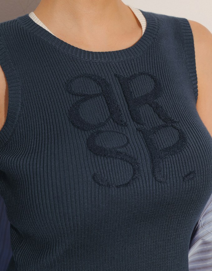 Crop Ribbed Knit Tank Top with AIR SPACE Logo Embroidered