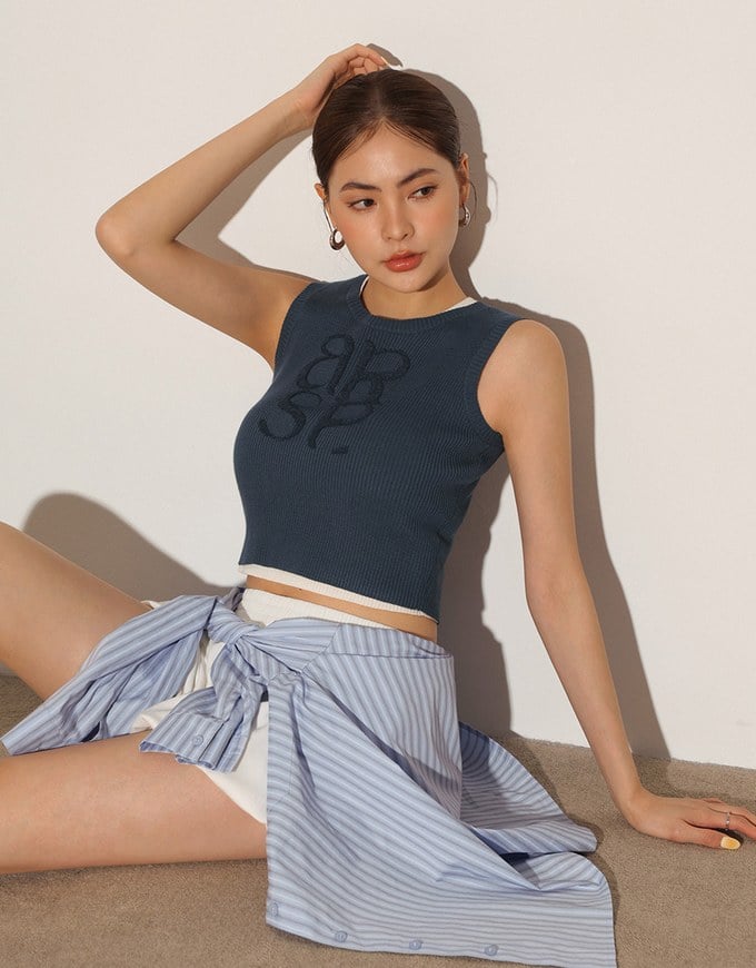 Crop Ribbed Knit Tank Top with AIR SPACE Logo Embroidered