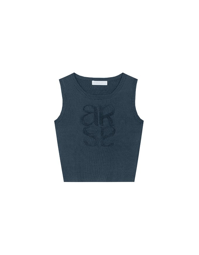Crop Ribbed Knit Tank Top with AIR SPACE Logo Embroidered
