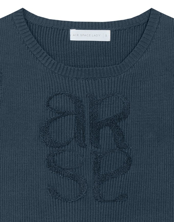 Crop Ribbed Knit Tank Top with AIR SPACE Logo Embroidered