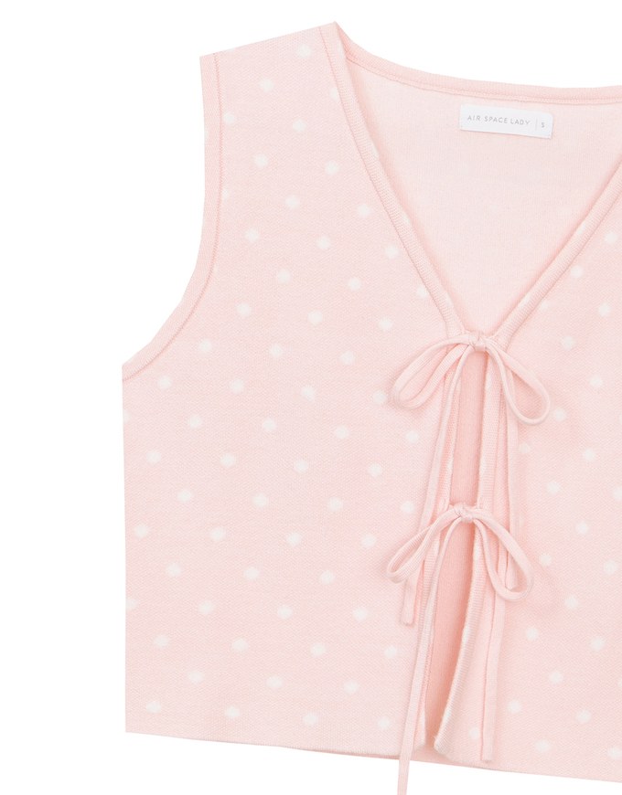 Polka Dot Tie Front Sleeveless Knit Vest Top