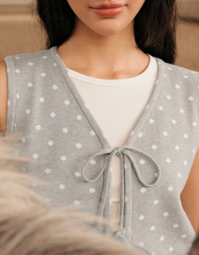 Polka Dot Tie Front Sleeveless Knit Vest Top