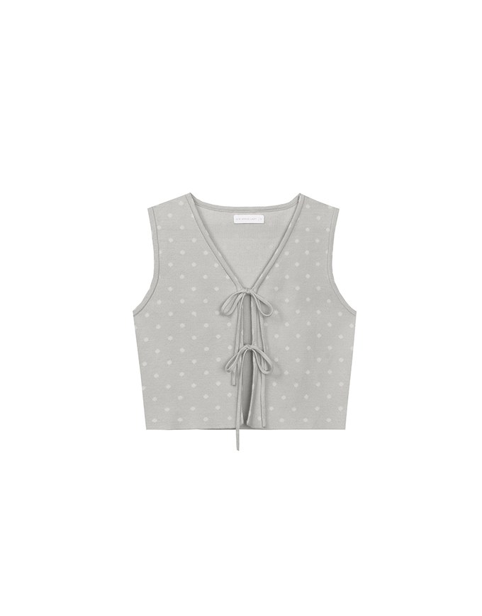 Polka Dot Tie Front Sleeveless Knit Vest Top