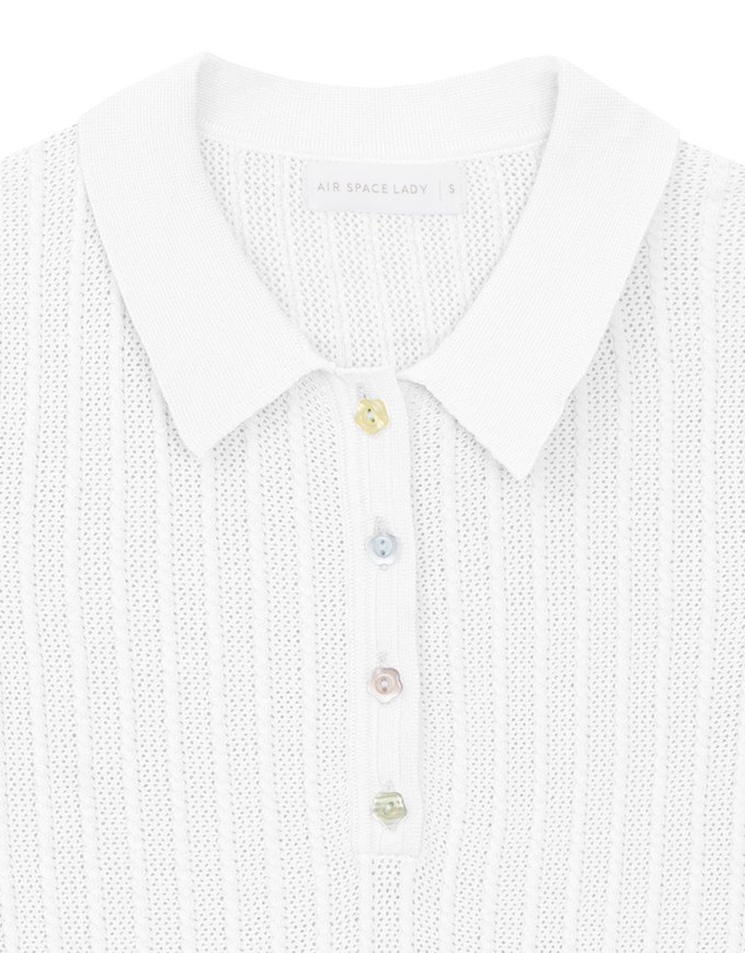 Semi-Sheer Knit Polo Top with Pastel Button Design