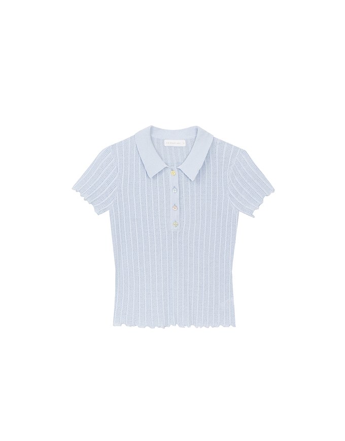 Semi-Sheer Knit Polo Top with Pastel Button Design