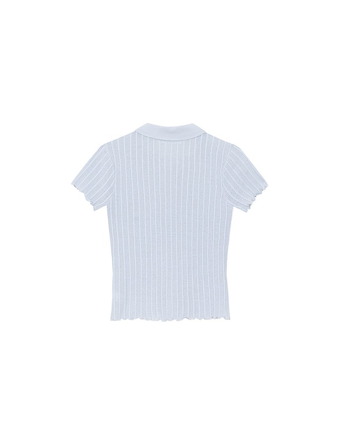 Semi-Sheer Knit Polo Top with Pastel Button Design