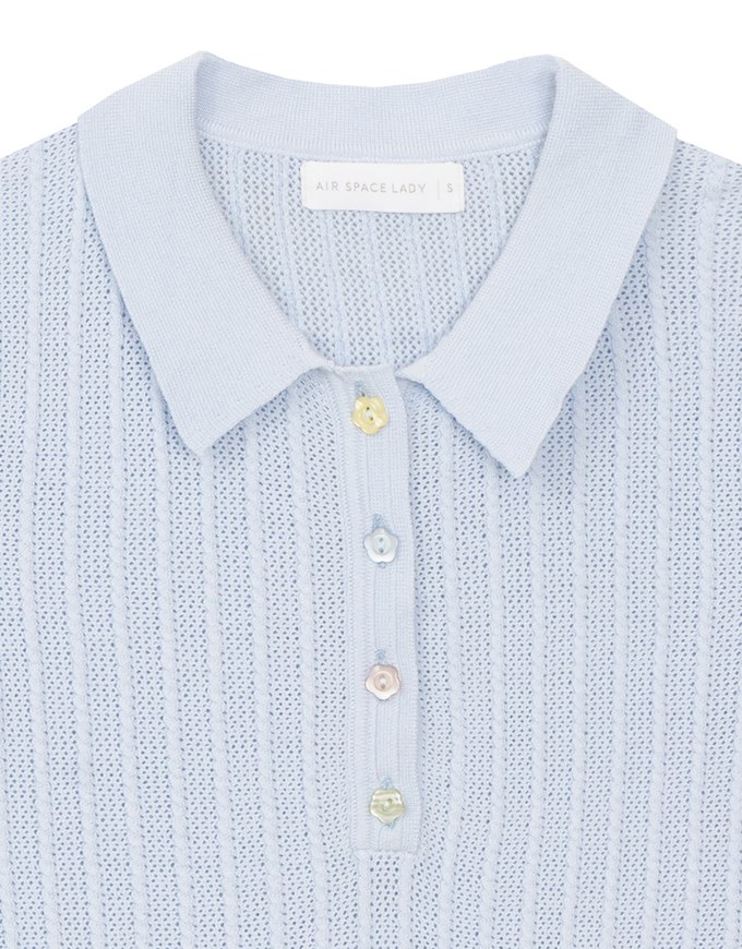 Semi-Sheer Knit Polo Top with Pastel Button Design