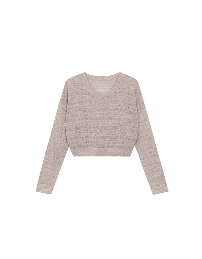 Sheer Striped Knit Relaxed Fit Long Sleeve Sweater