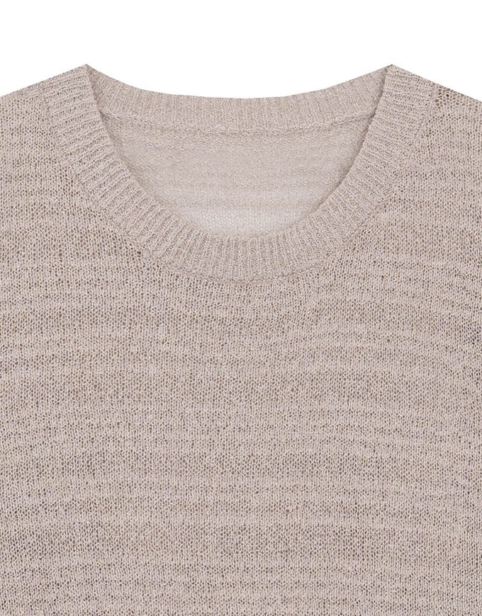 Sheer Striped Knit Relaxed Fit Long Sleeve Sweater