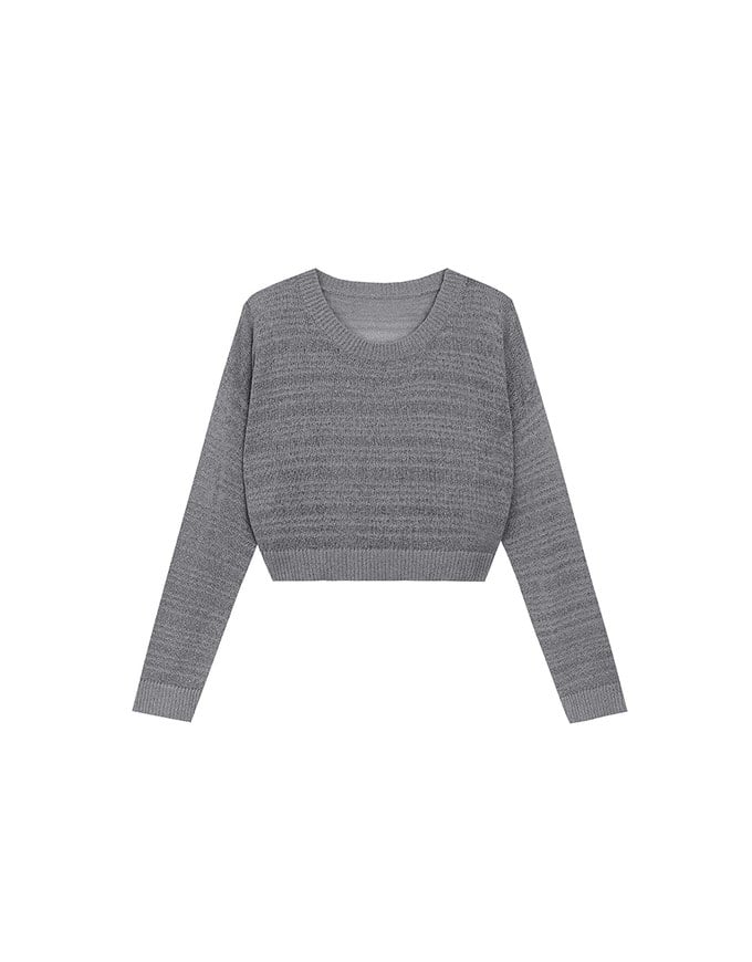 Sheer Striped Knit Relaxed Fit Long Sleeve Sweater
