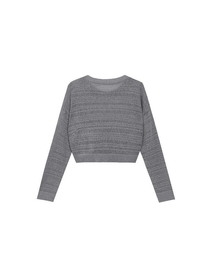 Sheer Striped Knit Relaxed Fit Long Sleeve Sweater