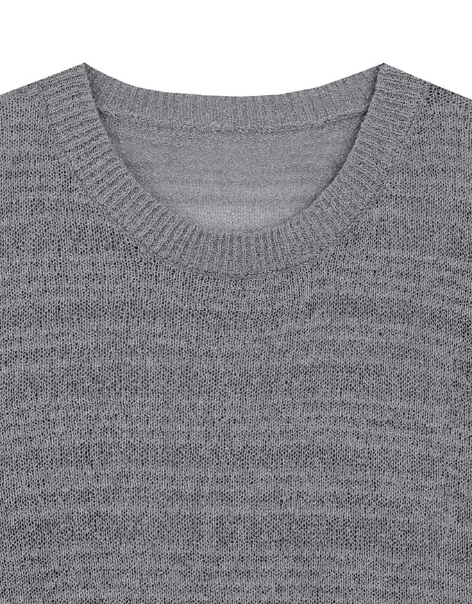 Sheer Striped Knit Relaxed Fit Long Sleeve Sweater