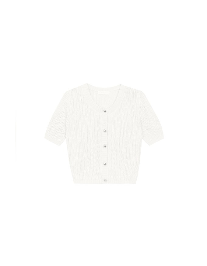 Round Neck Ribbed Knit Button Up Cardigan Top