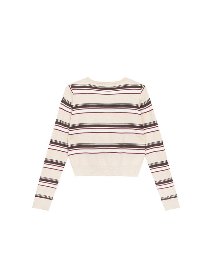 Contrast Striped Knit Button Up Cropped Cardigan