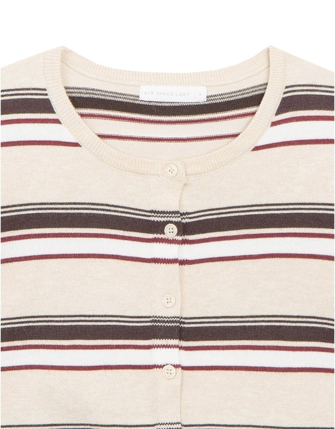 Contrast Striped Knit Button Up Cropped Cardigan