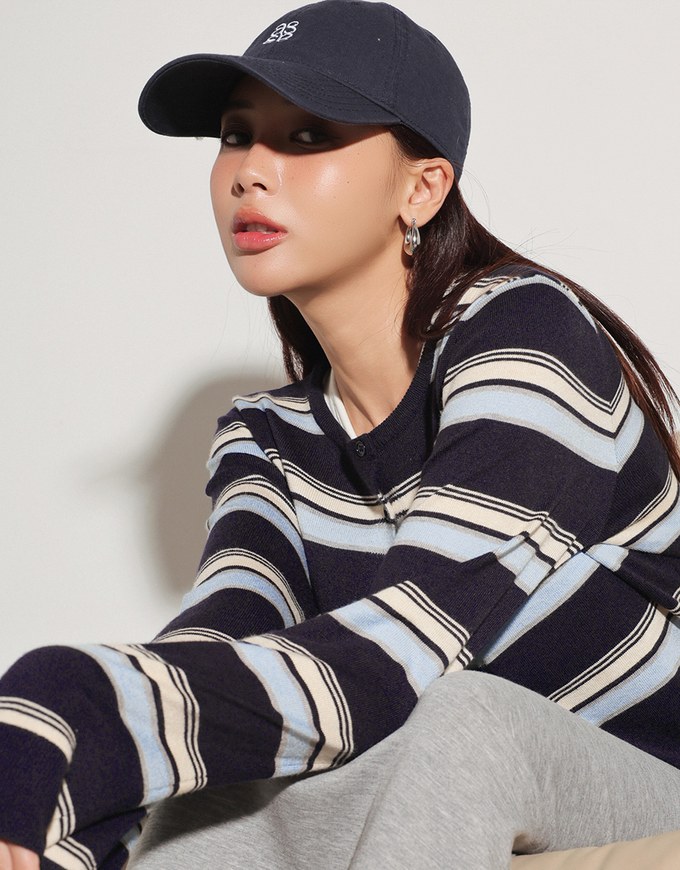 Contrast Striped Knit Button Up Cropped Cardigan