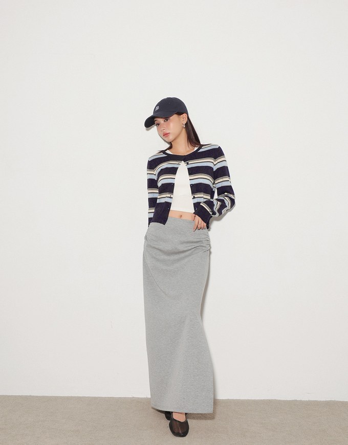 Contrast Striped Knit Button Up Cropped Cardigan