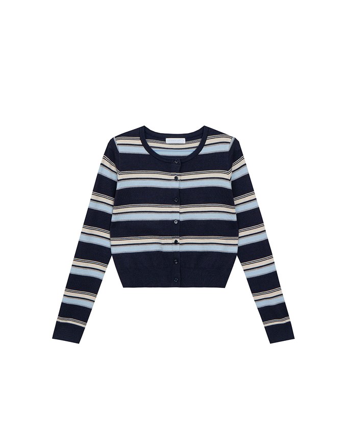 Contrast Striped Knit Button Up Cropped Cardigan