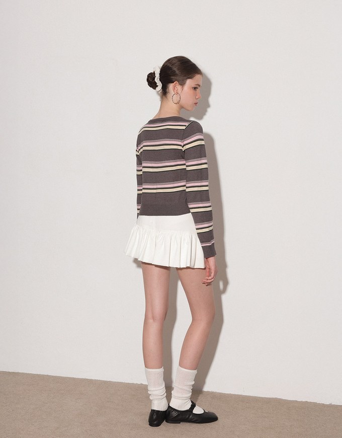 Contrast Striped Knit Button Up Cropped Cardigan