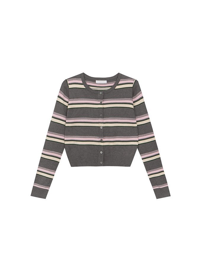 Contrast Striped Knit Button Up Cropped Cardigan