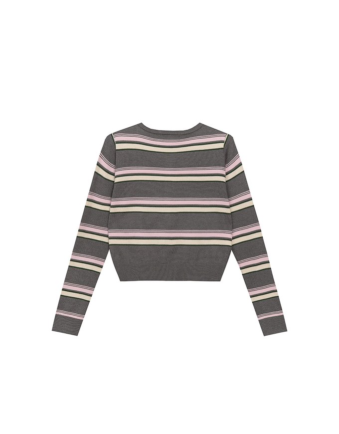 Contrast Striped Knit Button Up Cropped Cardigan