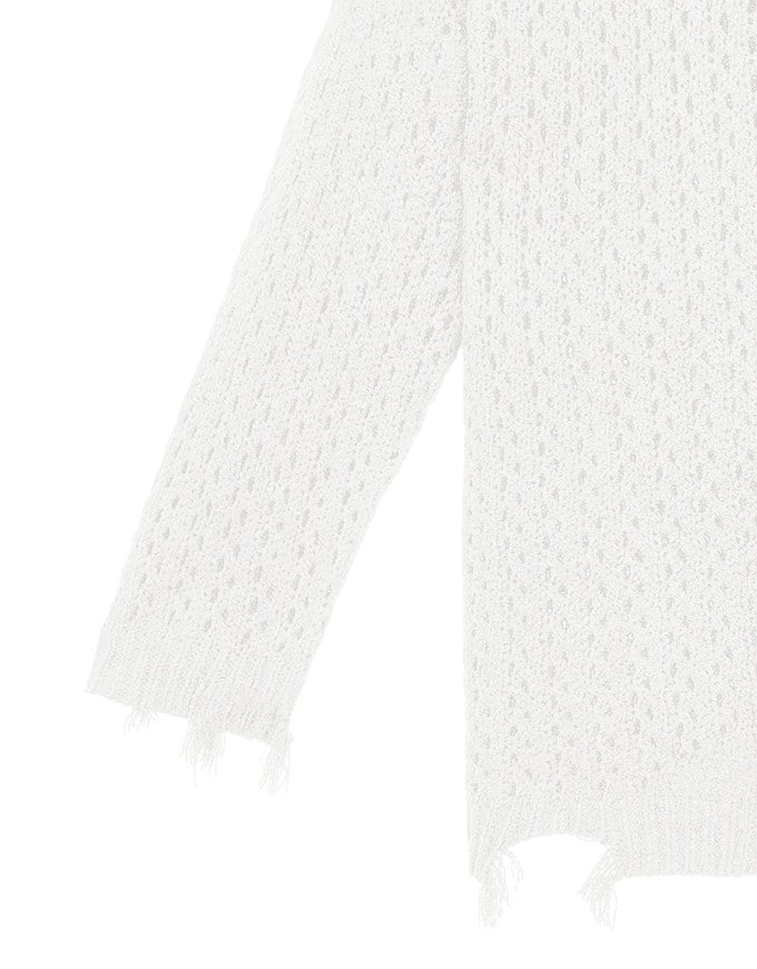Distressed Hem Open Knit Pullover Sweater