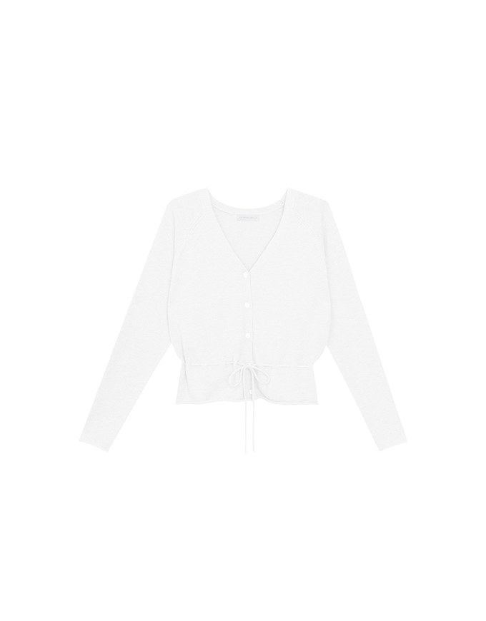 Drawstring Waist V Neck Button Down Knit Cardigan Top