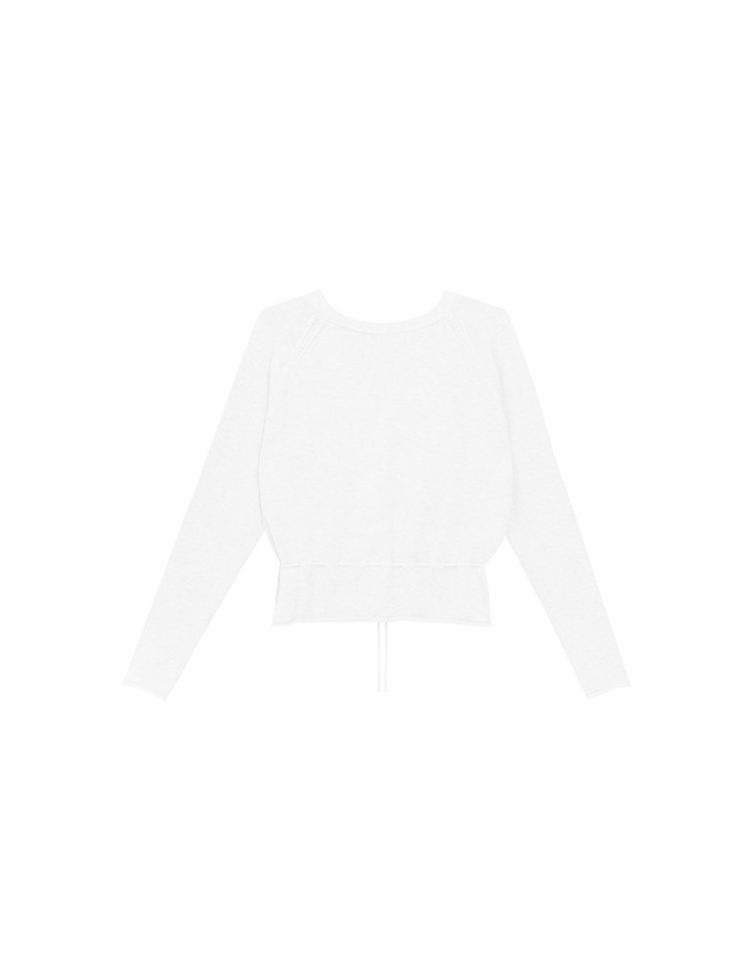 Drawstring Waist V Neck Button Down Knit Cardigan Top