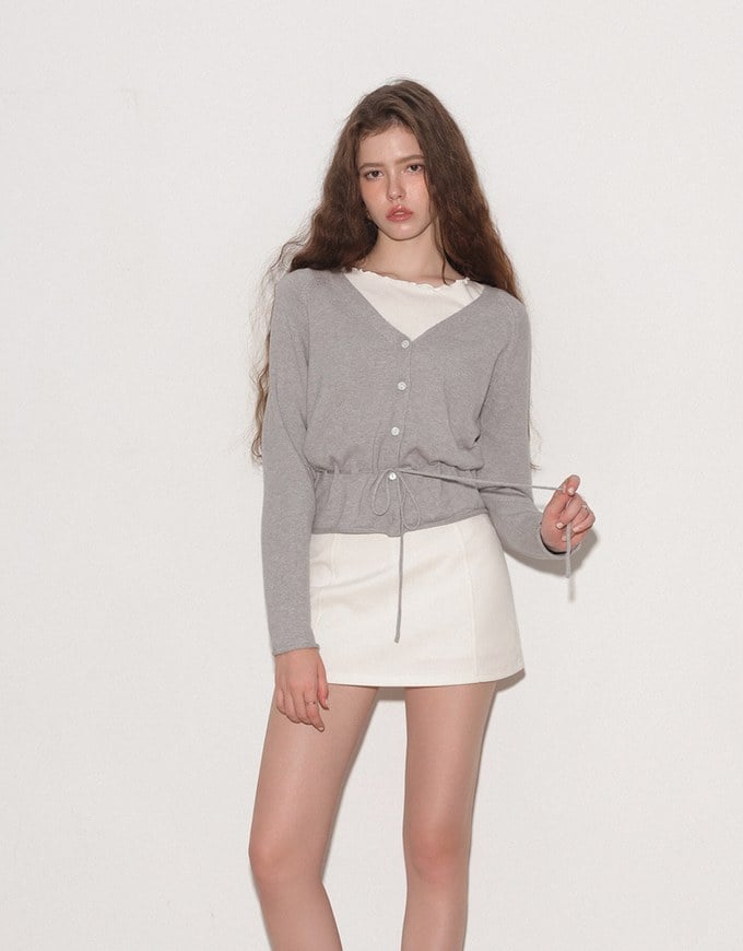 Drawstring Waist V Neck Button Down Knit Cardigan Top