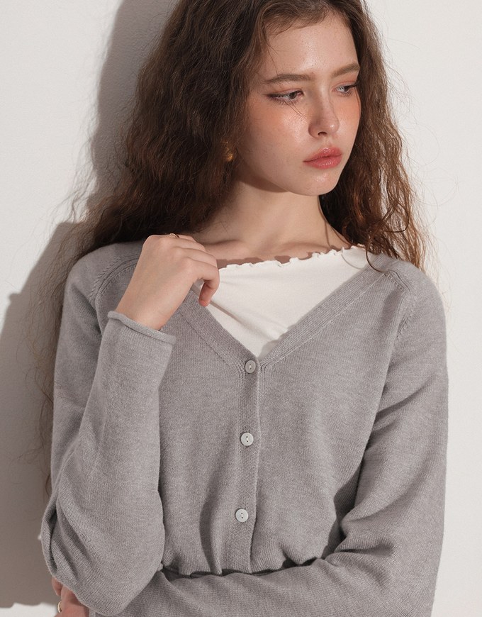 Drawstring Waist V Neck Button Down Knit Cardigan Top