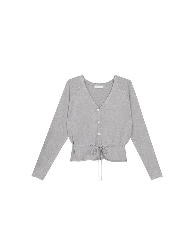 Drawstring Waist V Neck Button Down Knit Cardigan Top