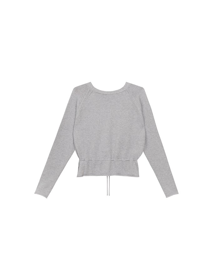 Drawstring Waist V Neck Button Down Knit Cardigan Top