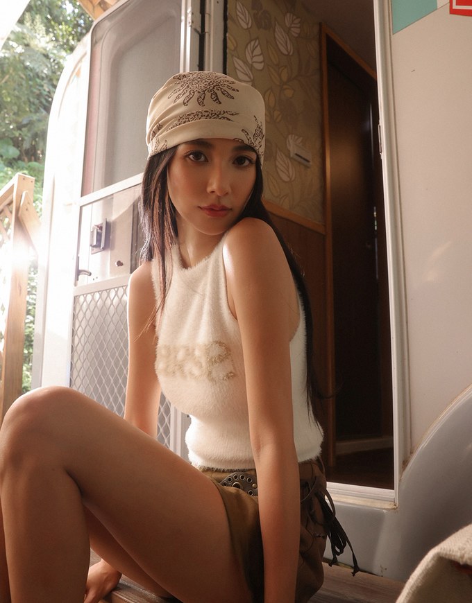 Fluffy Faux Fur Sleeveless Crop Tank Top with AIR SPACE Logo Embroidered