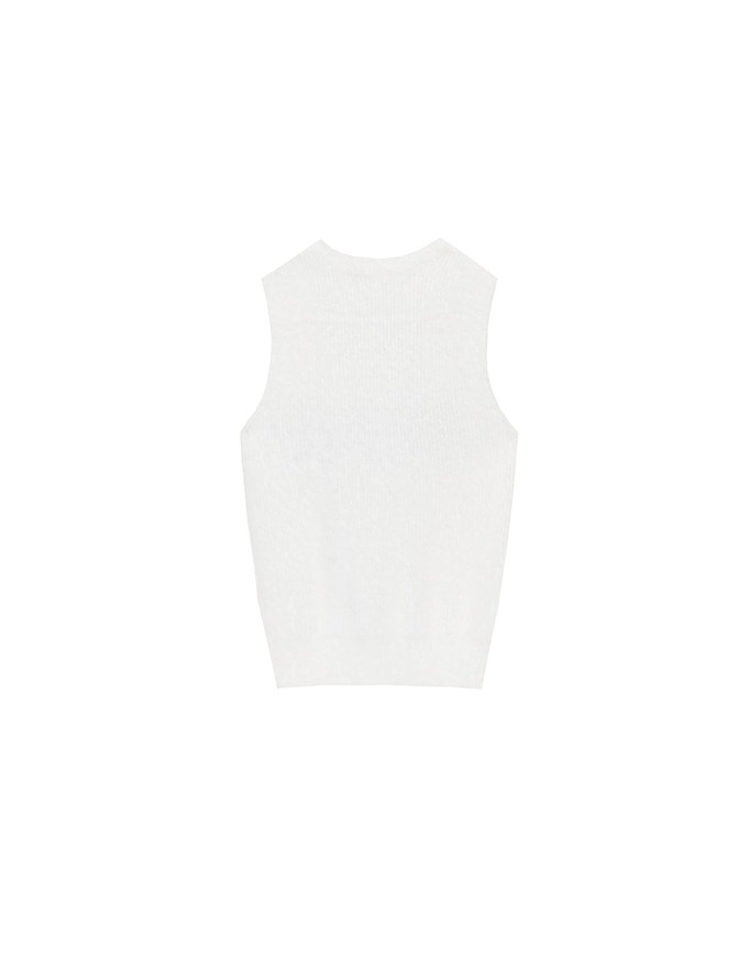 Fluffy Faux Fur Sleeveless Crop Tank Top with AIR SPACE Logo Embroidered