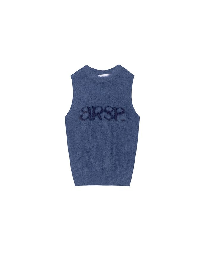 Fluffy Faux Fur Sleeveless Crop Tank Top with AIR SPACE Logo Embroidered