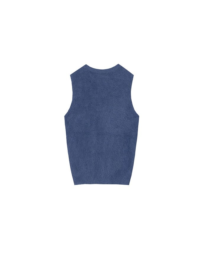 Fluffy Faux Fur Sleeveless Crop Tank Top with AIR SPACE Logo Embroidered