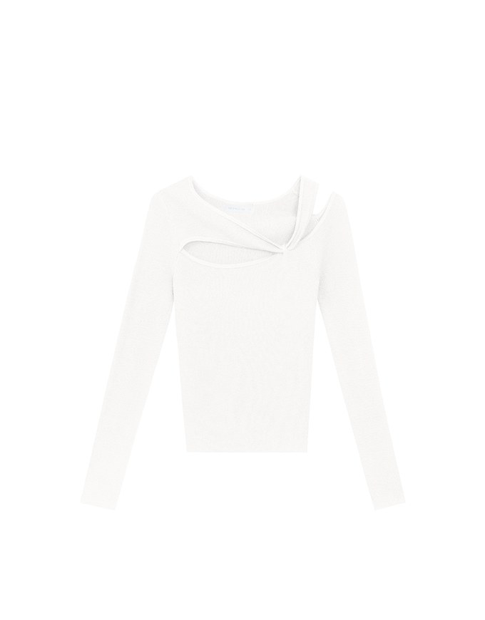 Asymmetrical Cut Out Ribbed Knit Long Sleeve Top