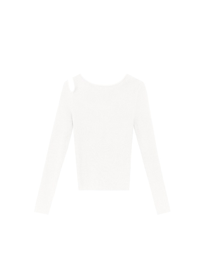 Asymmetrical Cut Out Ribbed Knit Long Sleeve Top