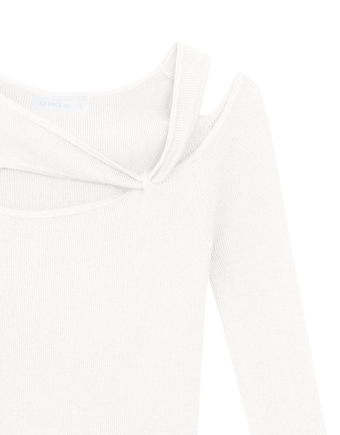 Asymmetrical Cut Out Ribbed Knit Long Sleeve Top