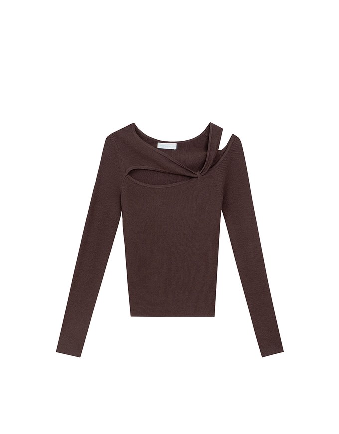 Asymmetrical Cut Out Ribbed Knit Long Sleeve Top