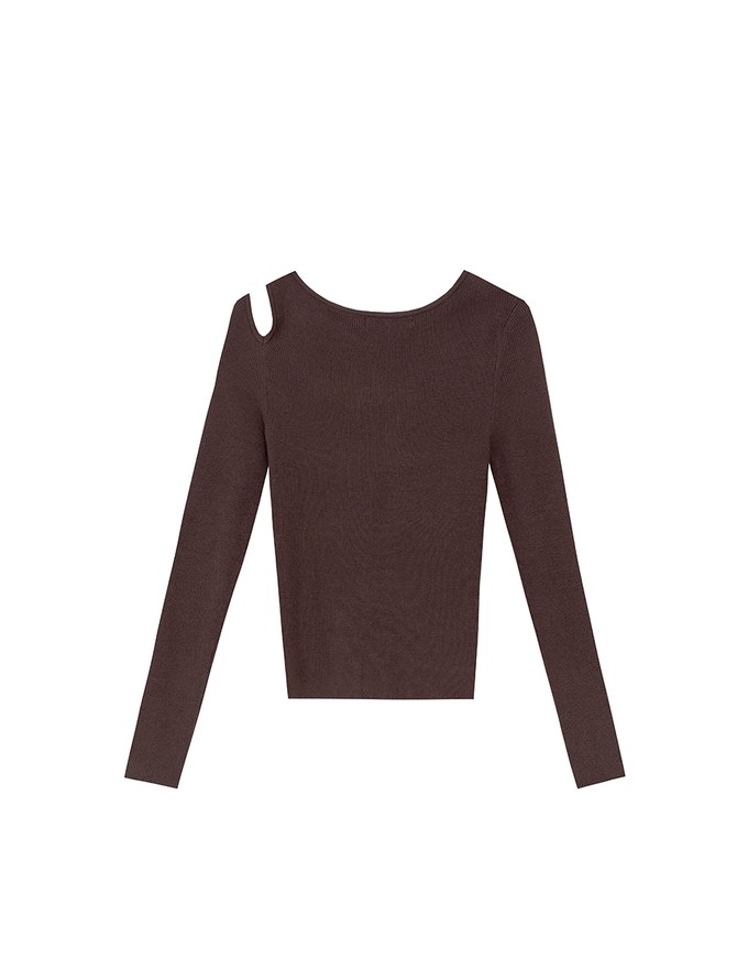 Asymmetrical Cut Out Ribbed Knit Long Sleeve Top