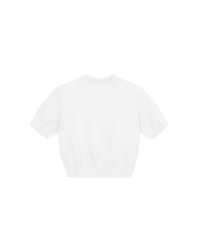 【Ling Cheng Design】Mock Neck Short Sleeve Fitted Ribbed Knit Top
