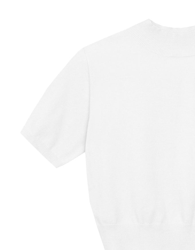 【Ling Cheng Design】Mock Neck Short Sleeve Fitted Ribbed Knit Top