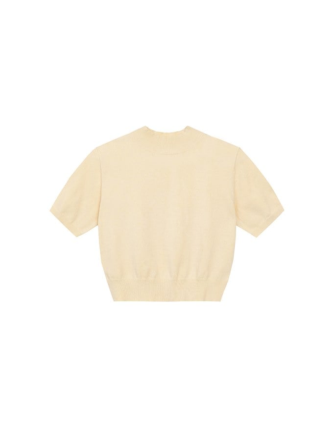【Ling Cheng Design】Mock Neck Short Sleeve Fitted Ribbed Knit Top