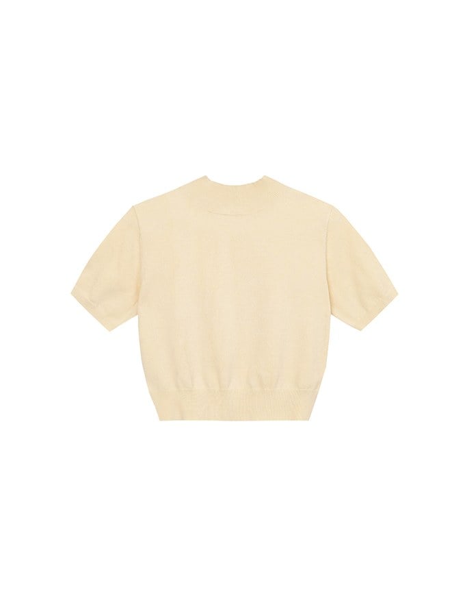 【Ling Cheng Design】Mock Neck Short Sleeve Fitted Ribbed Knit Top