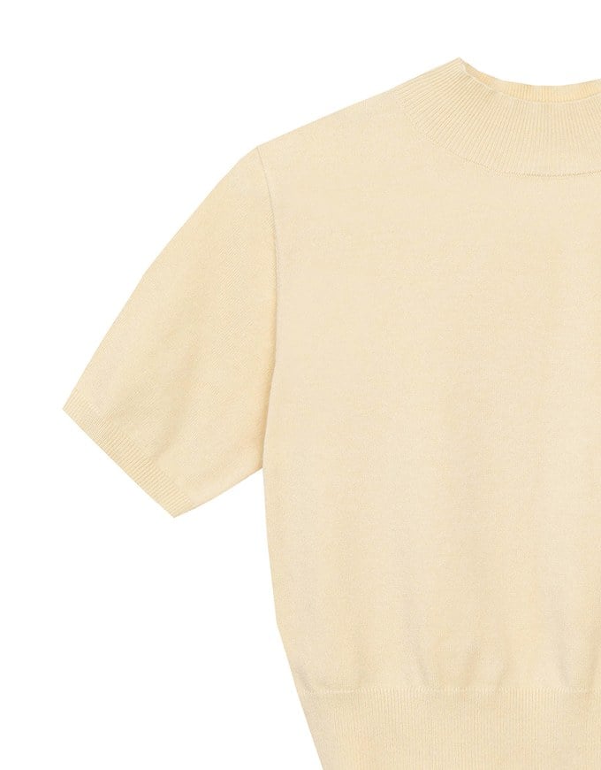 【Ling Cheng Design】Mock Neck Short Sleeve Fitted Ribbed Knit Top