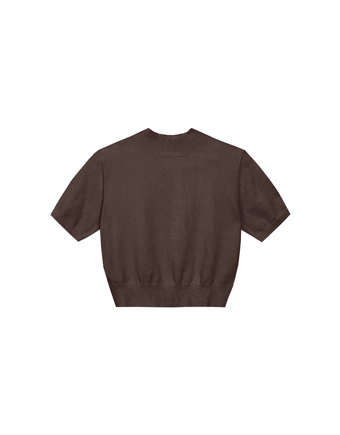 【Ling Cheng Design】Mock Neck Short Sleeve Fitted Ribbed Knit Top